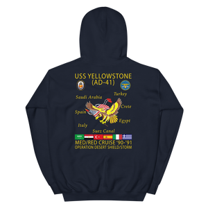 USS Yellowstone (AD-41) 1990-91 ODS/S Cruise Hoodie – back view, navy