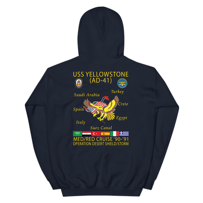 USS Yellowstone (AD-41) 1990-91 ODS/S Cruise Hoodie – back view, navy