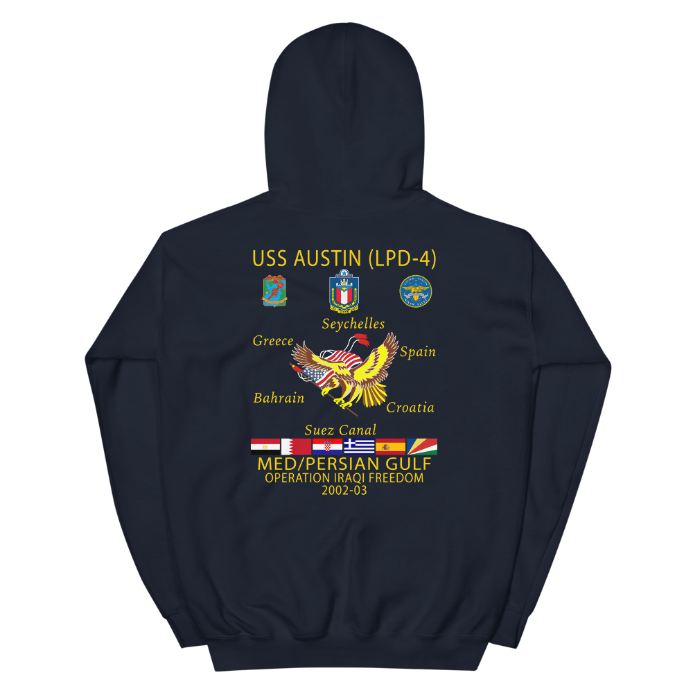 USS Austin (LPD-4) 2002-03 Cruise Hoodie – back view, navy