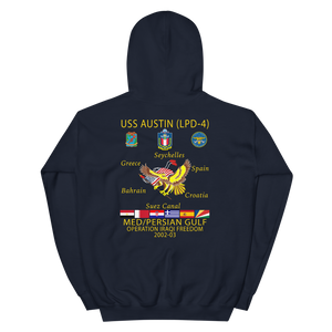 USS Austin (LPD-4) 2002-03 Cruise Hoodie – back view, navy