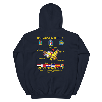 USS Austin (LPD-4) 2002-03 Cruise Hoodie – back view, navy