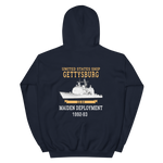 USS Gettysburg (CG-64) 1992-93 Maiden Deployment Hoodie – back view, navy