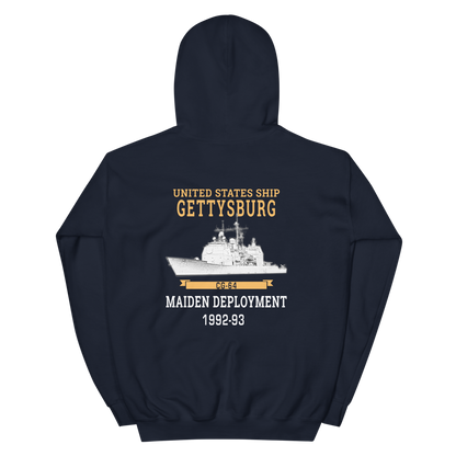 USS Gettysburg (CG-64) 1992-93 Maiden Deployment Hoodie – back view, navy
