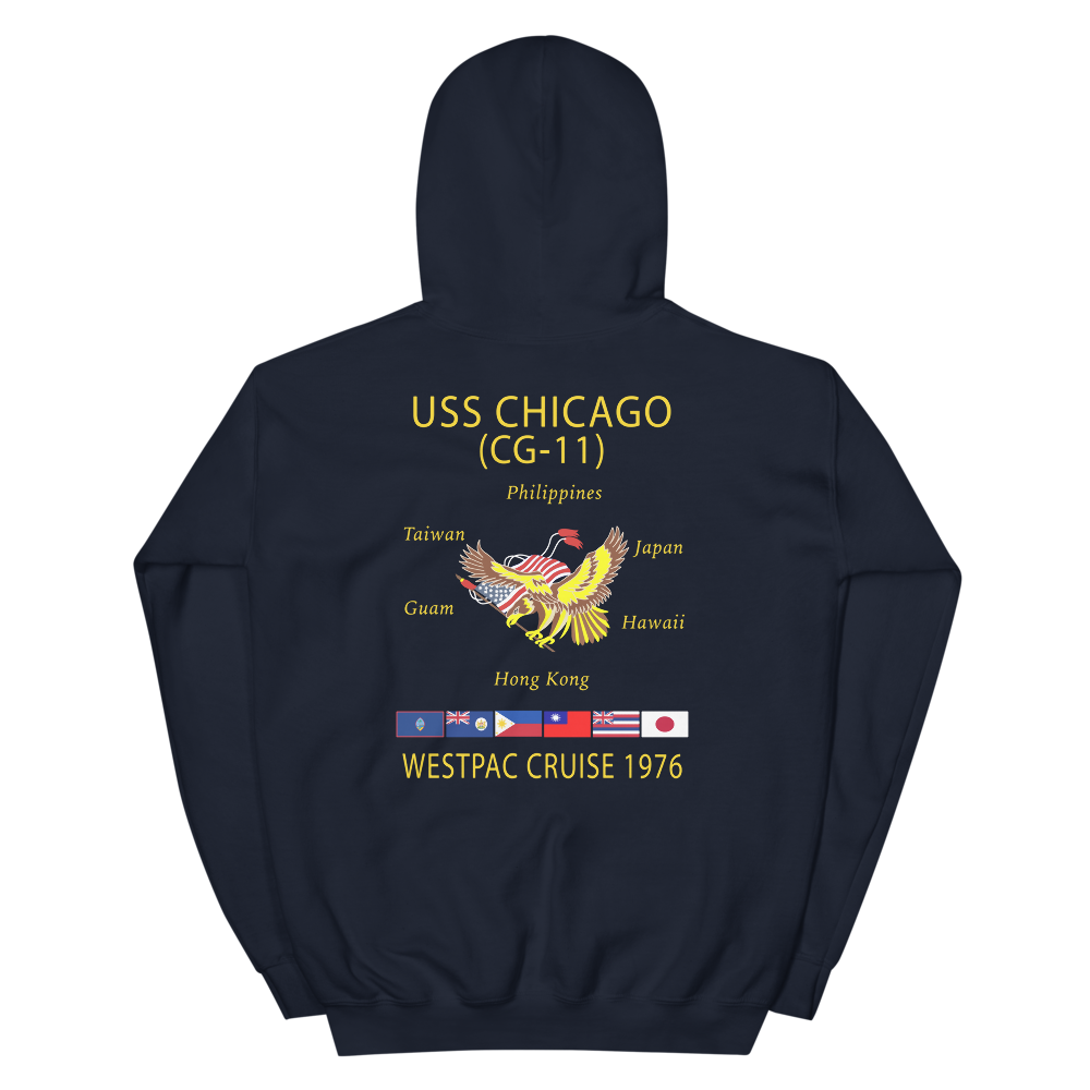 USS Chicago (CG-11) 1976 WESTPAC Cruise Hoodie – back view, navy