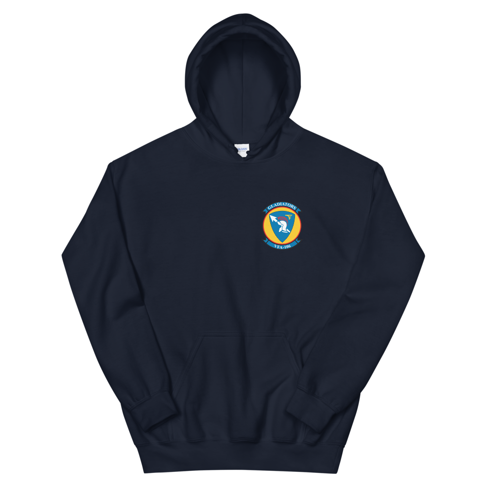 VFA-106 Gladiators Squadron Crest Unisex Hoodie – front view, navy