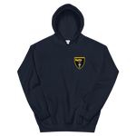 VFA-27 Royal Maces Squadron Crest Unisex Hoodie – front view, navy