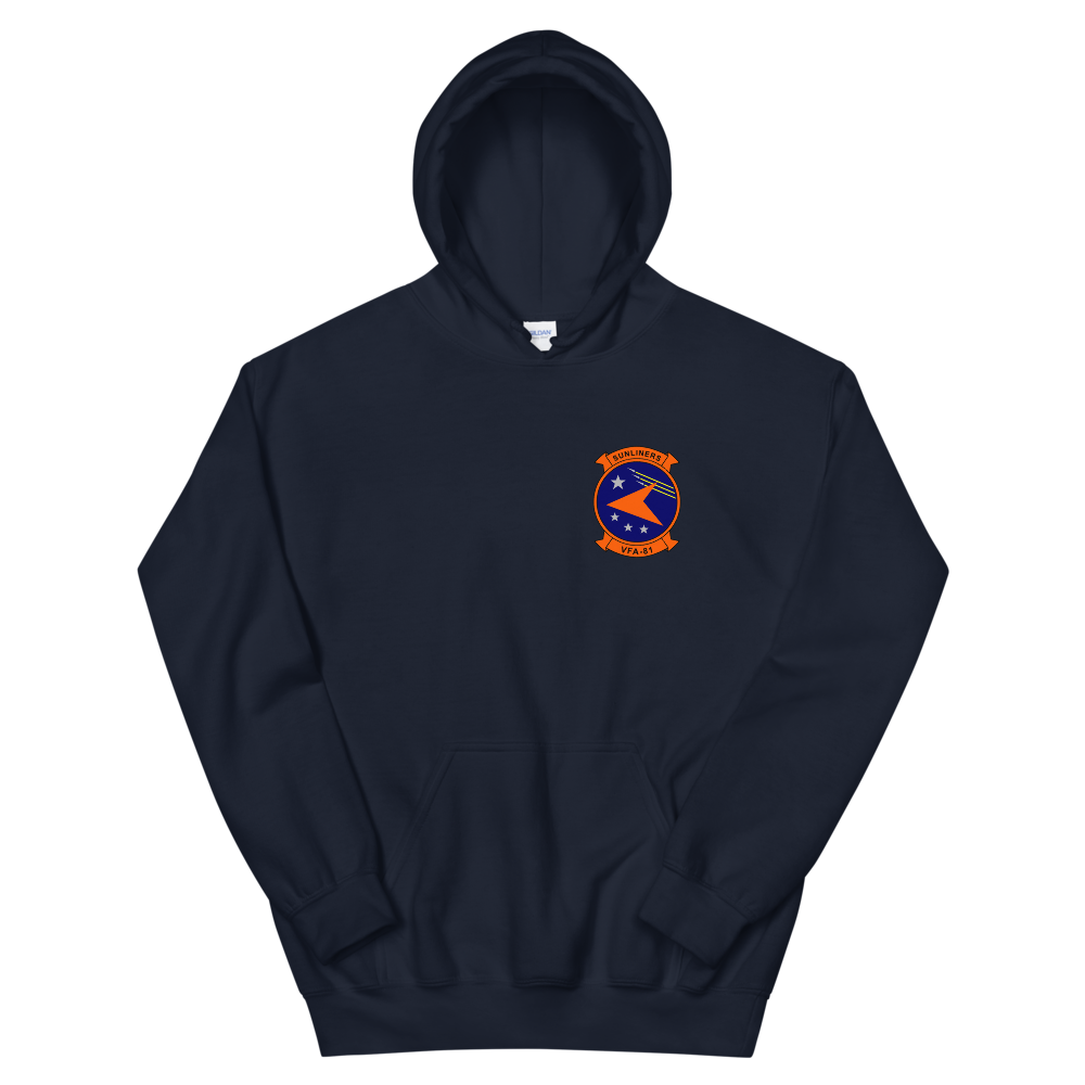 VFA-81 Sunliners Squadron Crest Unisex Hoodie – front view, navy