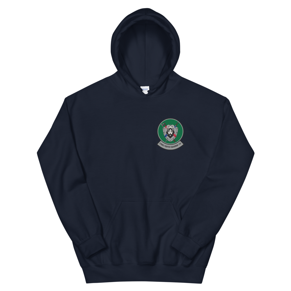 VFA-125 Rough Raiders Squadron Crest Unisex Hoodie – front view, navy