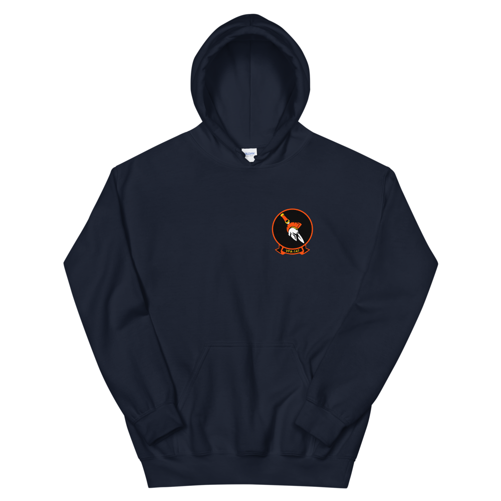VFA-147 Argonauts Squadron Crest Unisex Hoodie – front view, navy