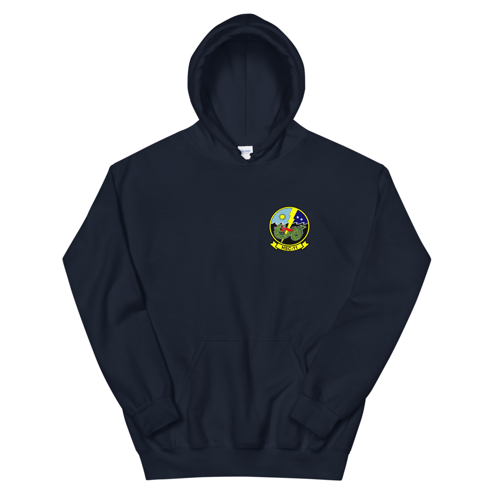 HSC-11 Dragonslayers Squadron Crest Unisex Hoodie – front view, navy