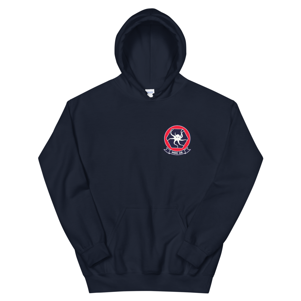 HSC-28 Dragon Whales Squadron Crest Unisex Hoodie – front view, navy