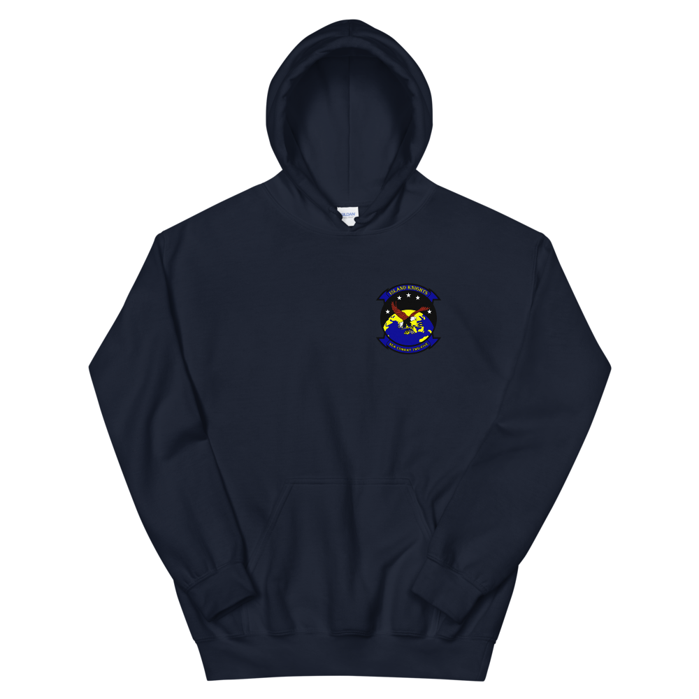 HSC-25 Island Knights Squadron Crest Unisex Hoodie – front view, navy