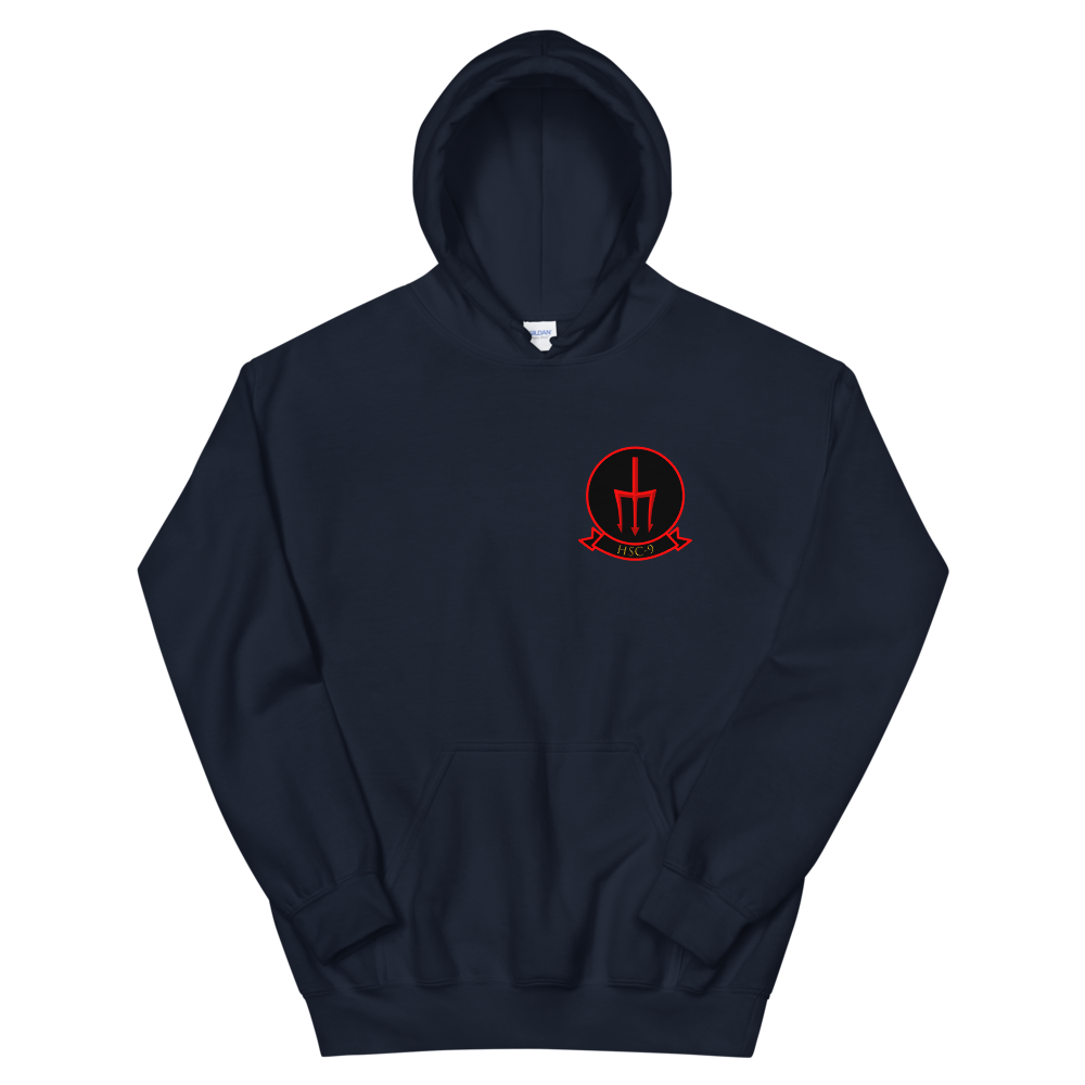 HSC-9 Tridents Squadron Crest Unisex Hoodie – front view, navy