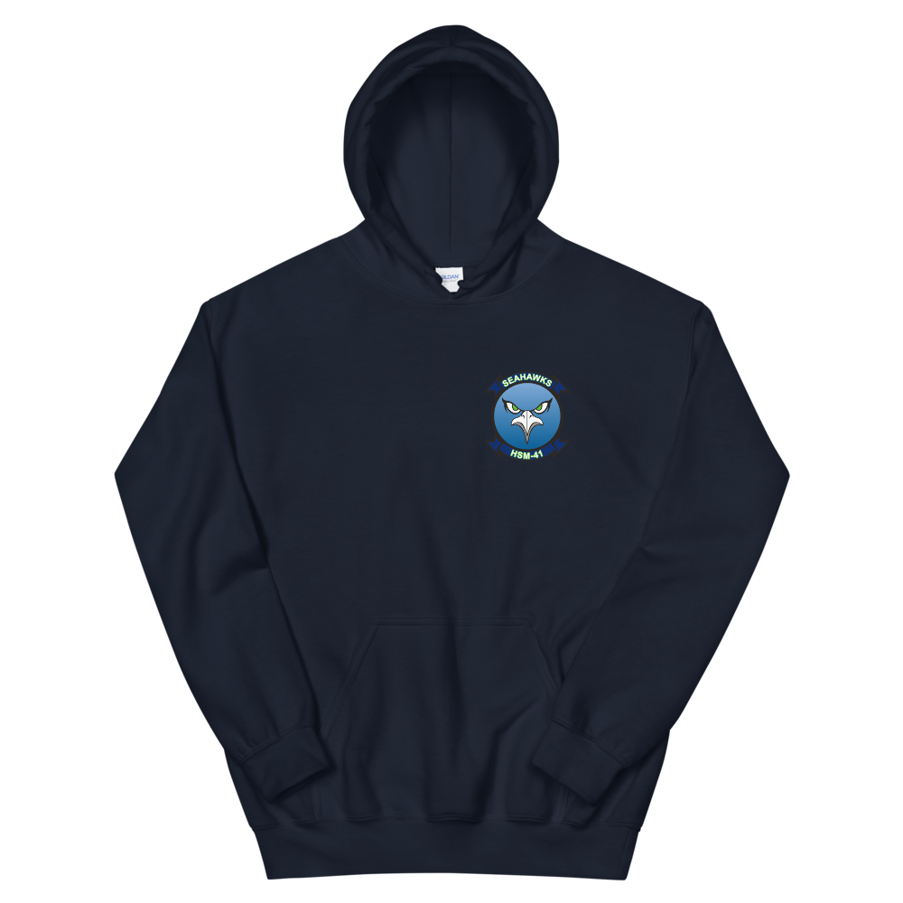 HSM-41 Seahawks Squadron Crest Unisex Hoodie – front view, navy