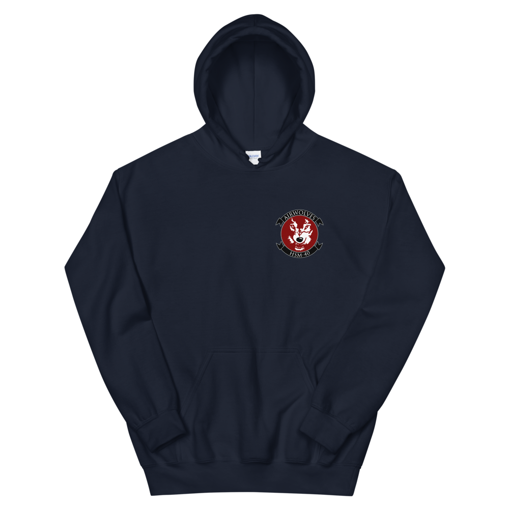 HSM-40 Airwolves Squadron Crest Unisex Hoodie – front view, navy