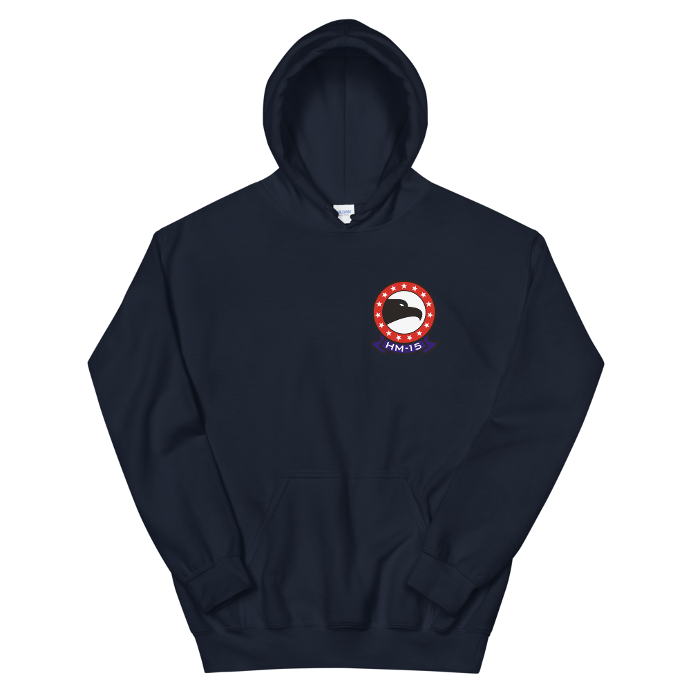 HM-15 Blackhawks Squadron Crest Unisex Hoodie – front view, navy