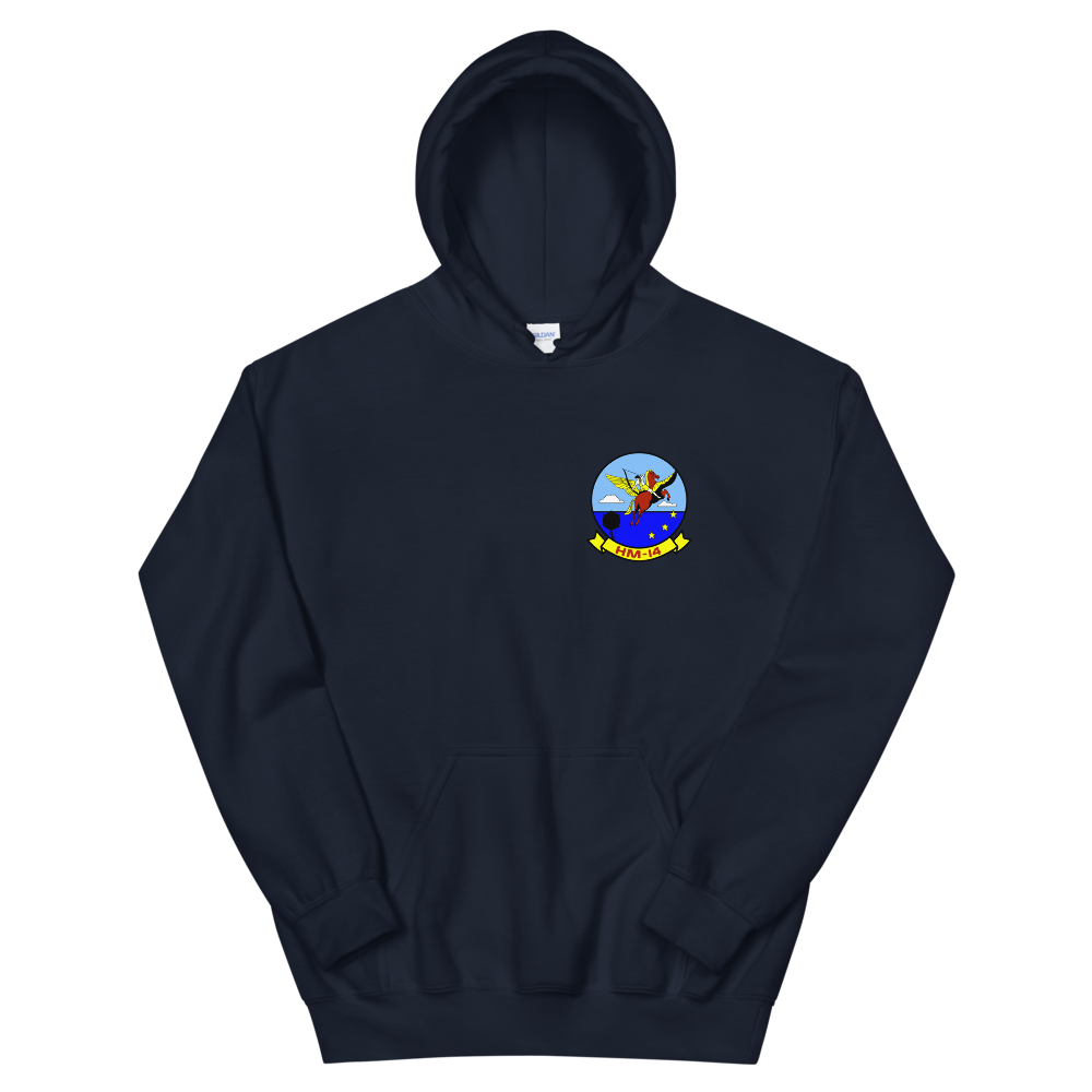 HM-14 The Vanguard Squadron Crest Unisex Hoodie – front view, navy