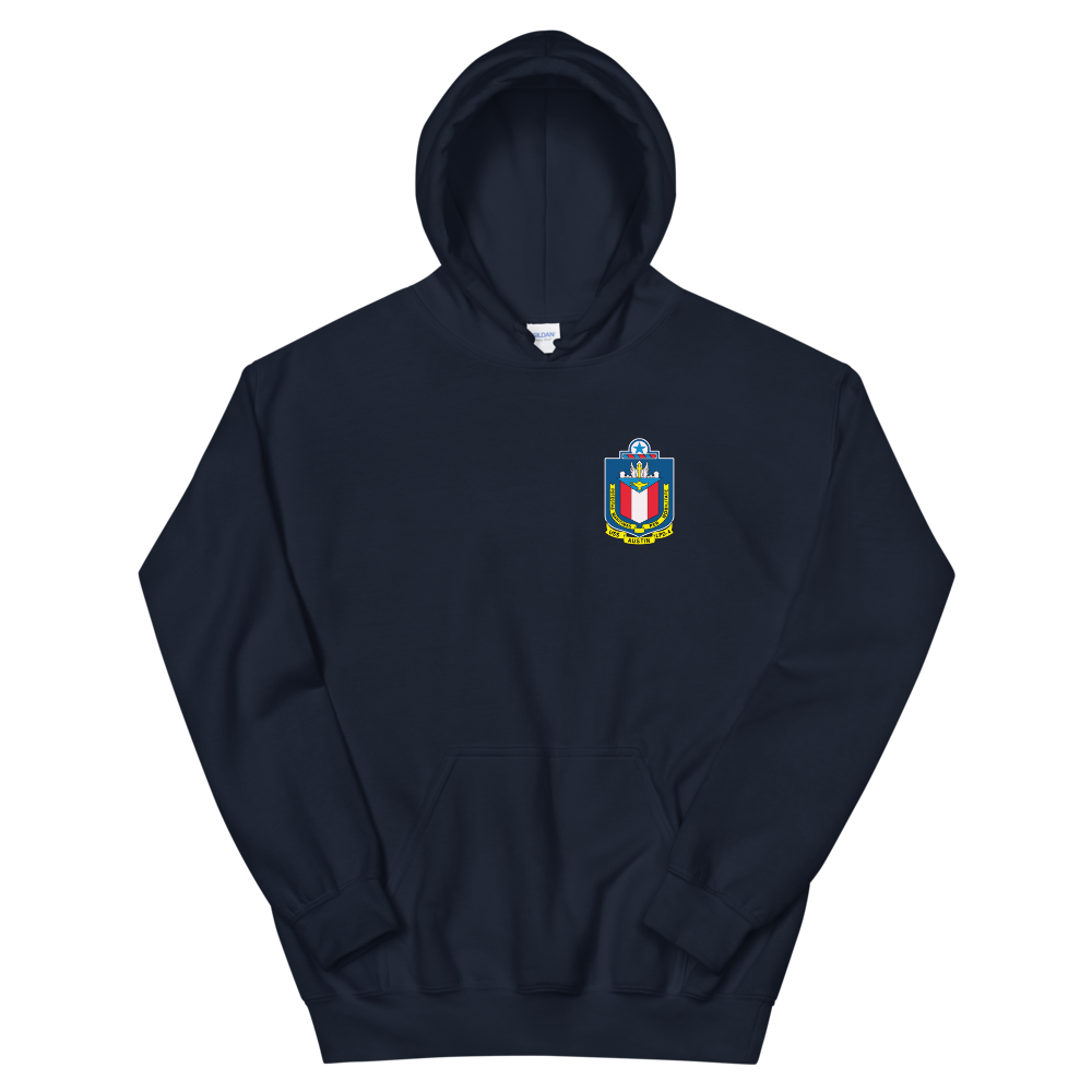 USS Austin (LPD-4) Ship's Crest Hoodie – front view, navy