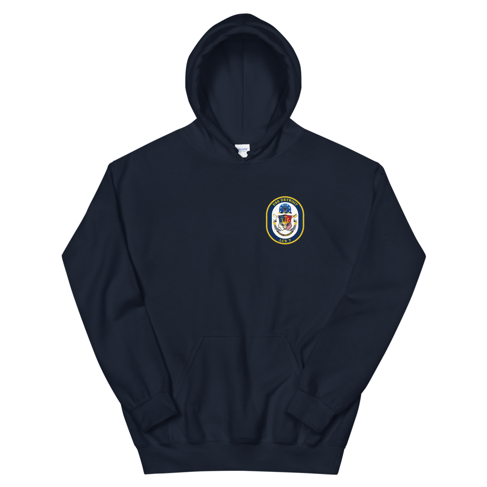 USS Detroit (LCS-7) Ship's Crest Hoodie – front view, navy