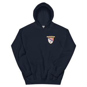 USS Chicago (CG-11) Ship's Crest Hoodie - Gold – front view, navy