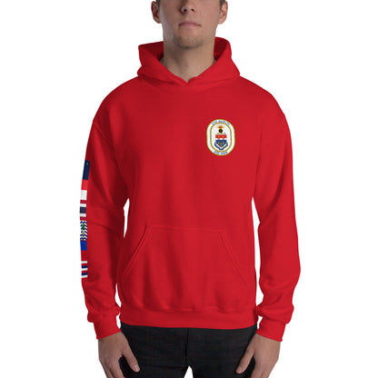 USS Hewitt (DD-966) 1989-90 Cruise Hoodie - FLAGS ON SLEEVE – red
