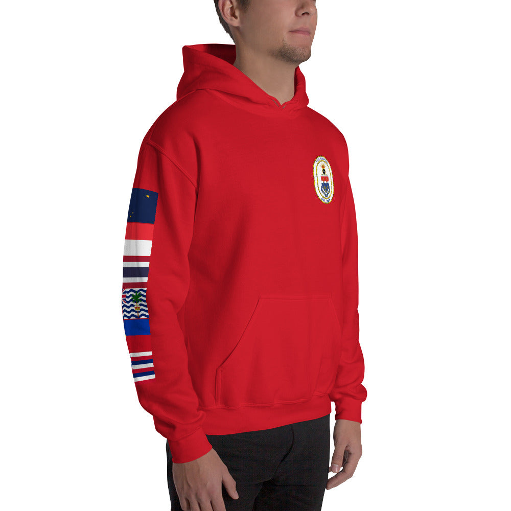 USS Hewitt (DD-966) 1989-90 Cruise Hoodie - FLAGS ON SLEEVE – red
