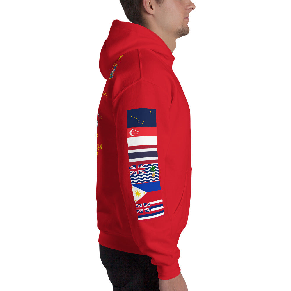 USS Hewitt (DD-966) 1989-90 Cruise Hoodie - FLAGS ON SLEEVE – red