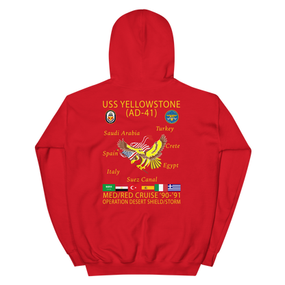 USS Yellowstone (AD-41) 1990-91 ODS/S Cruise Hoodie – back view, red