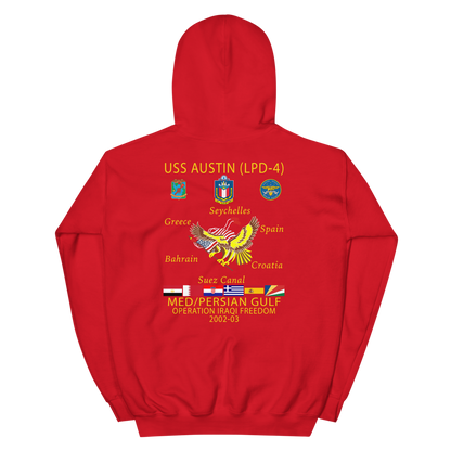 USS Austin (LPD-4) 2002-03 Cruise Hoodie – back view, red