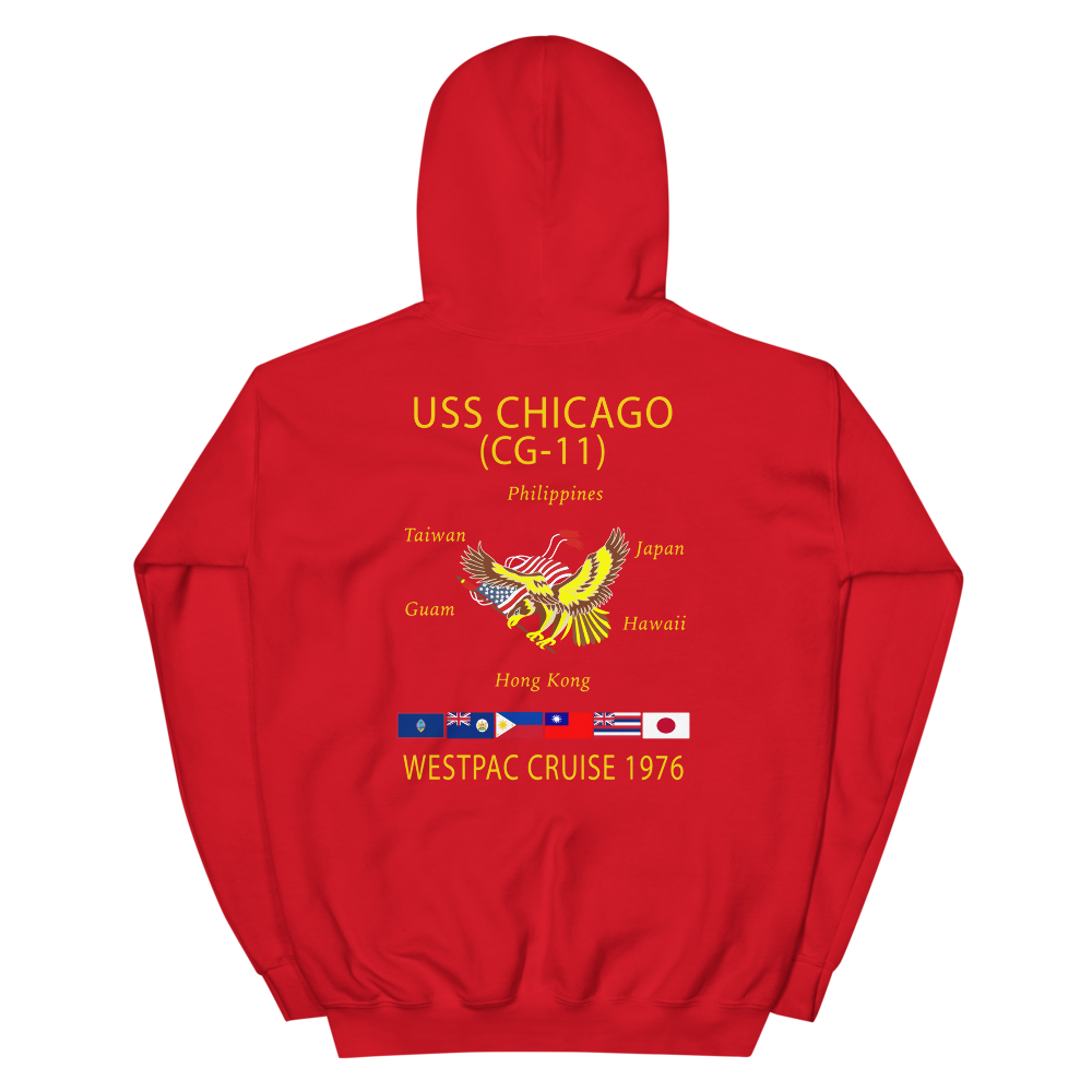 USS Chicago (CG-11) 1976 WESTPAC Cruise Hoodie – back view, red