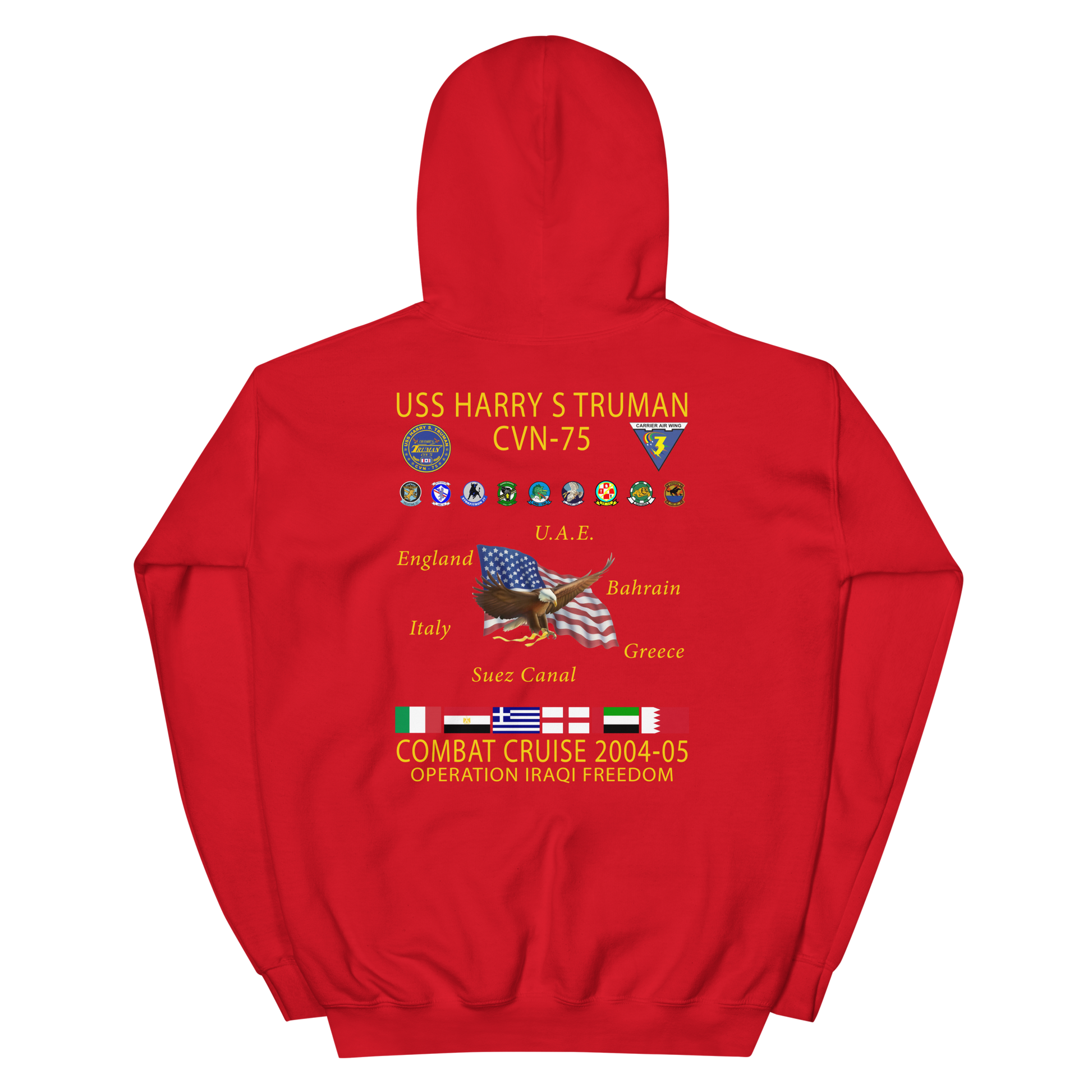 USS Harry S. Truman (CVN-75) 2004-05 Cruise Hoodie – back view, red