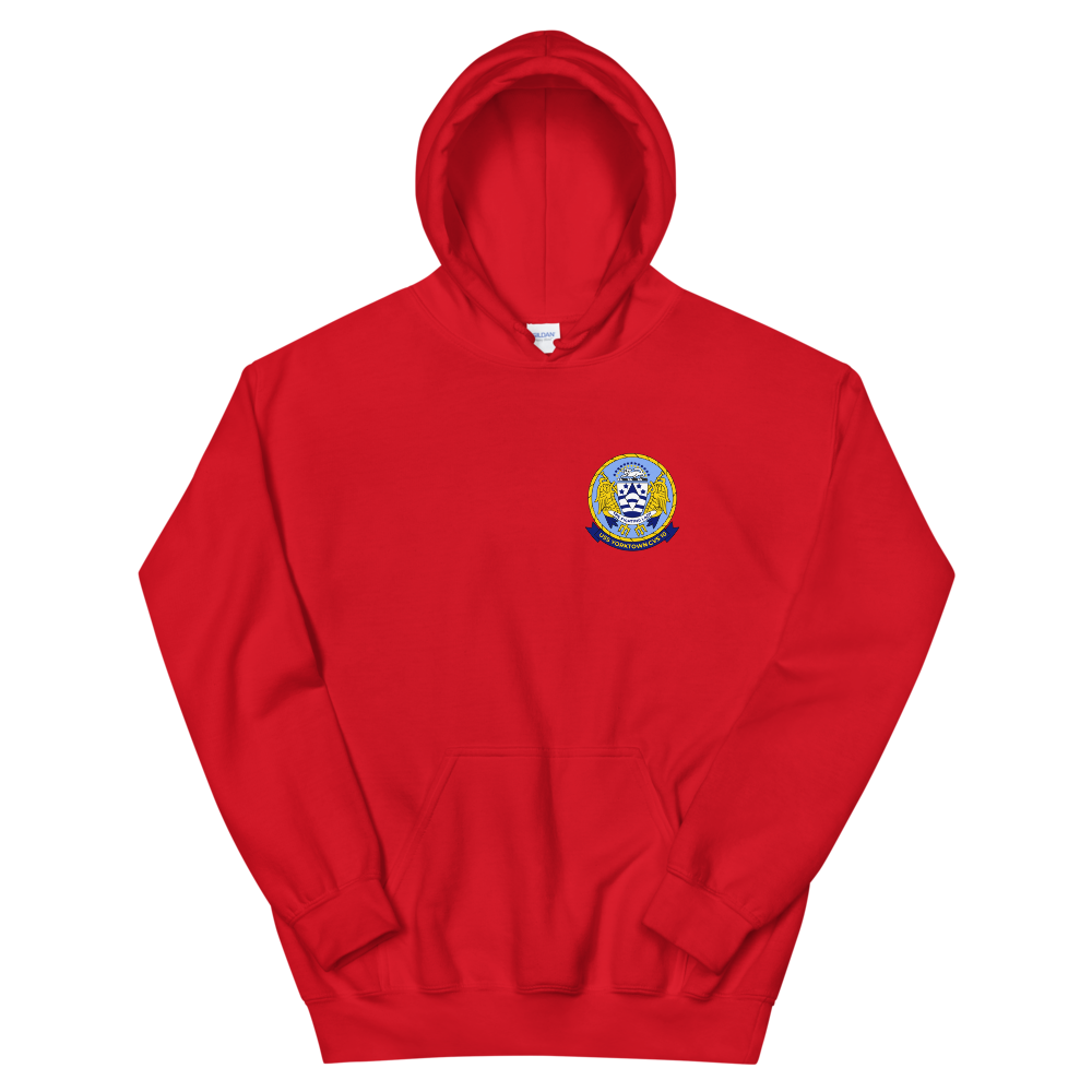 USS Yorktown (CVS-10) Ship's Crest Hoodie – front view, red