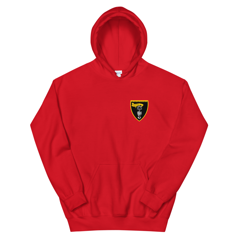 VFA-27 Royal Maces Squadron Crest Unisex Hoodie – front view, red