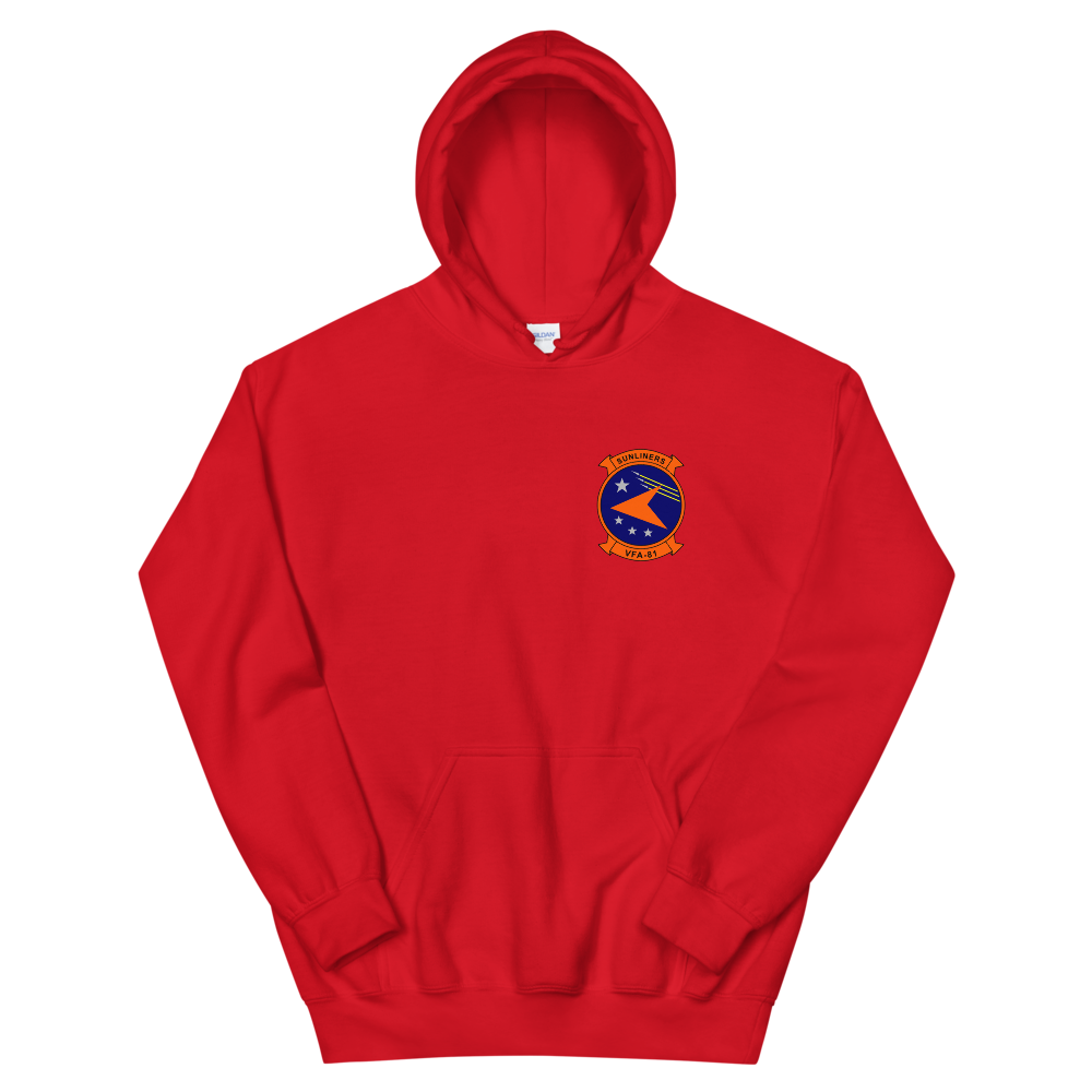 VFA-81 Sunliners Squadron Crest Unisex Hoodie – front view, red