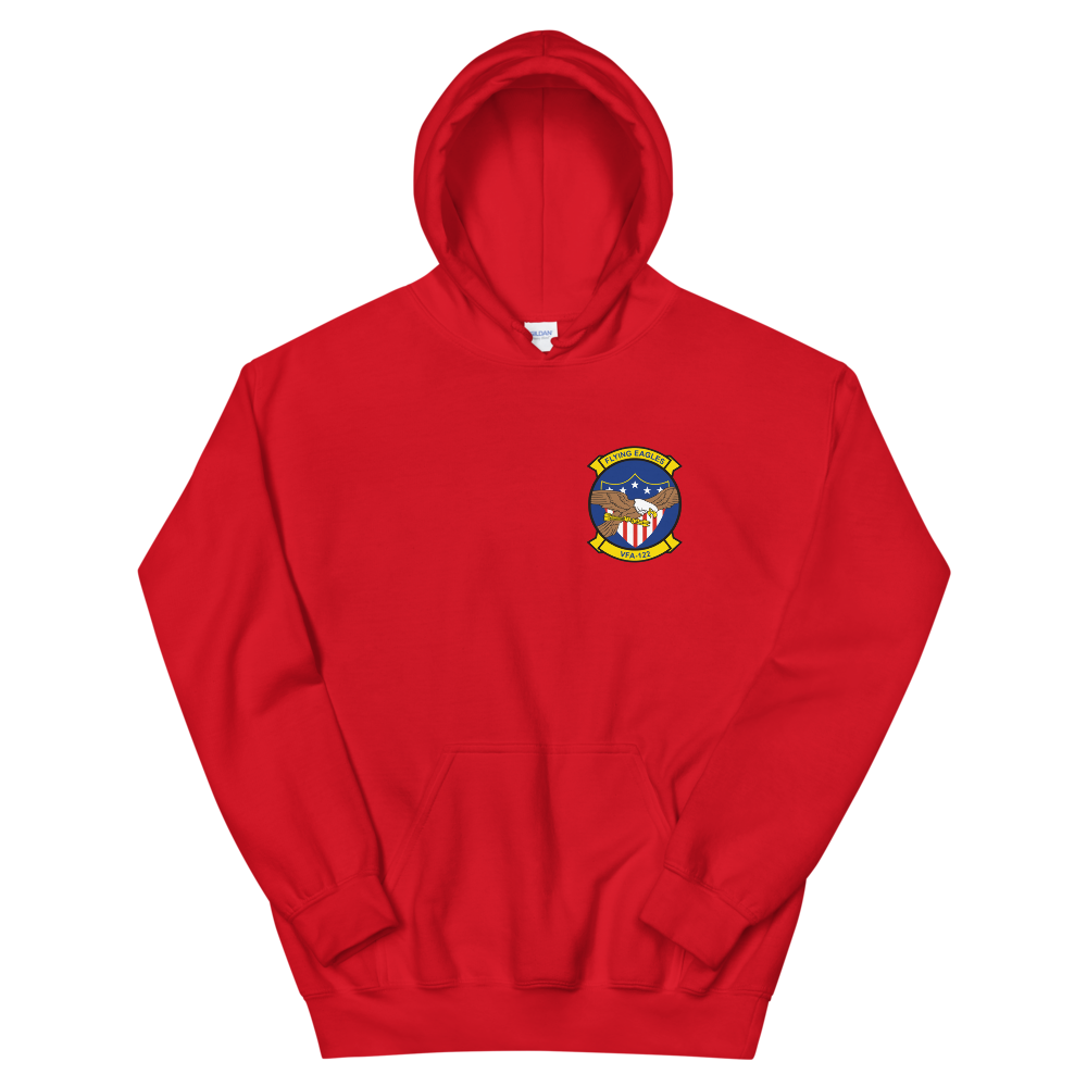 VFA-122 Flying Eagles Squadron Crest Unisex Hoodie – front view, red