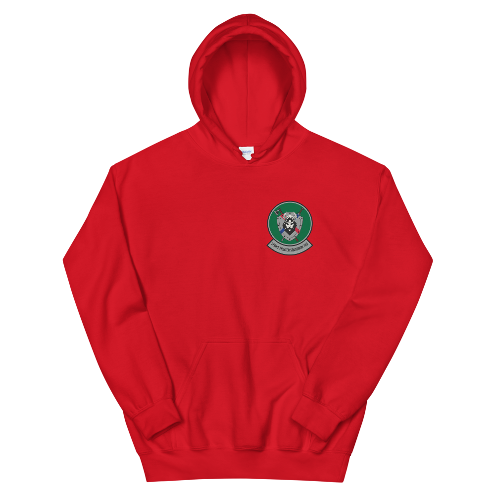 VFA-125 Rough Raiders Squadron Crest Unisex Hoodie – front view, red
