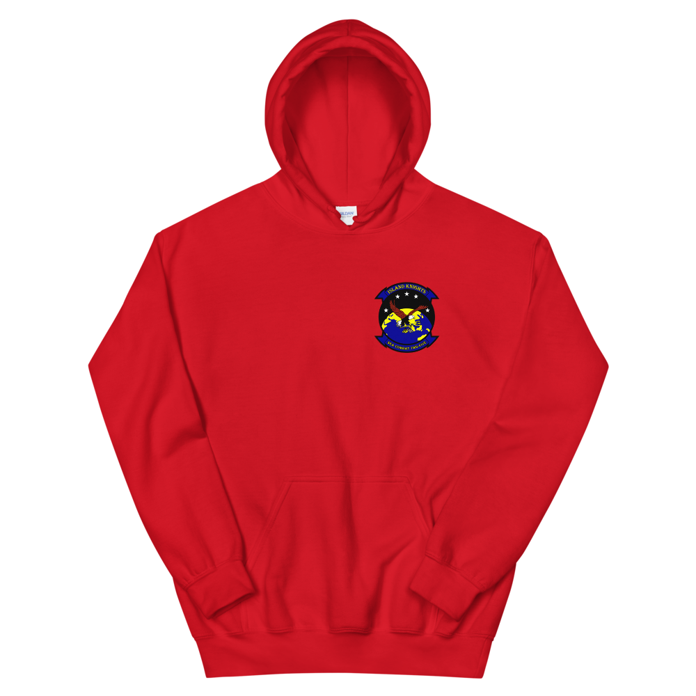HSC-25 Island Knights Squadron Crest Unisex Hoodie – front view, red