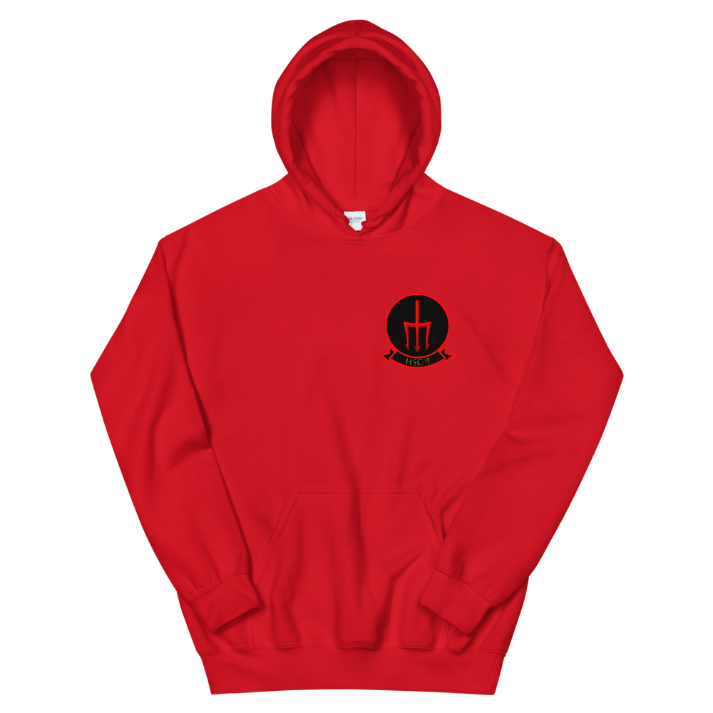 HSC-9 Tridents Squadron Crest Unisex Hoodie – front view, red