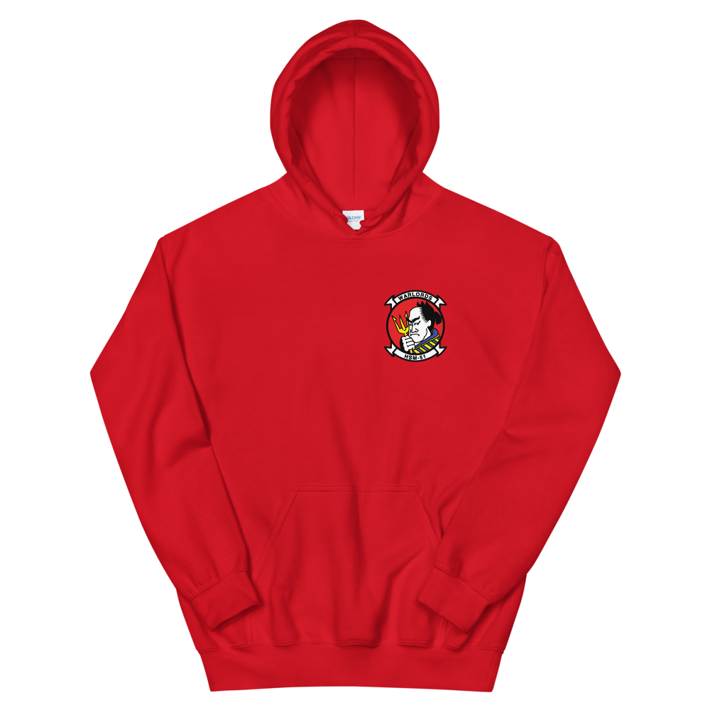 HSM-51 Warlords Squadron Crest Unisex Hoodie – front view, red