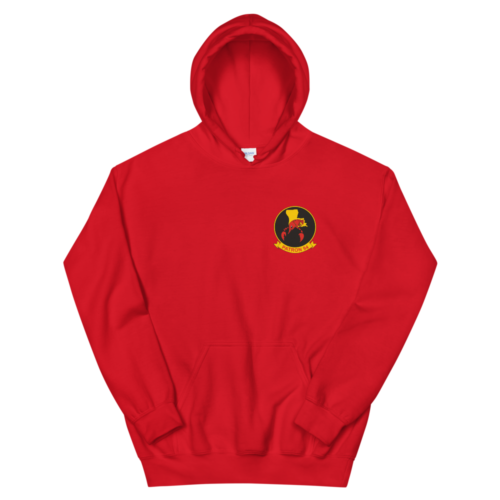 VP-94 Crawfisher's Squadron Crest Hoodie – front view, red