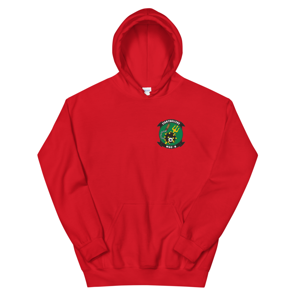 HSC-8 Eightballers Squadron Crest Hoodie – front view, red