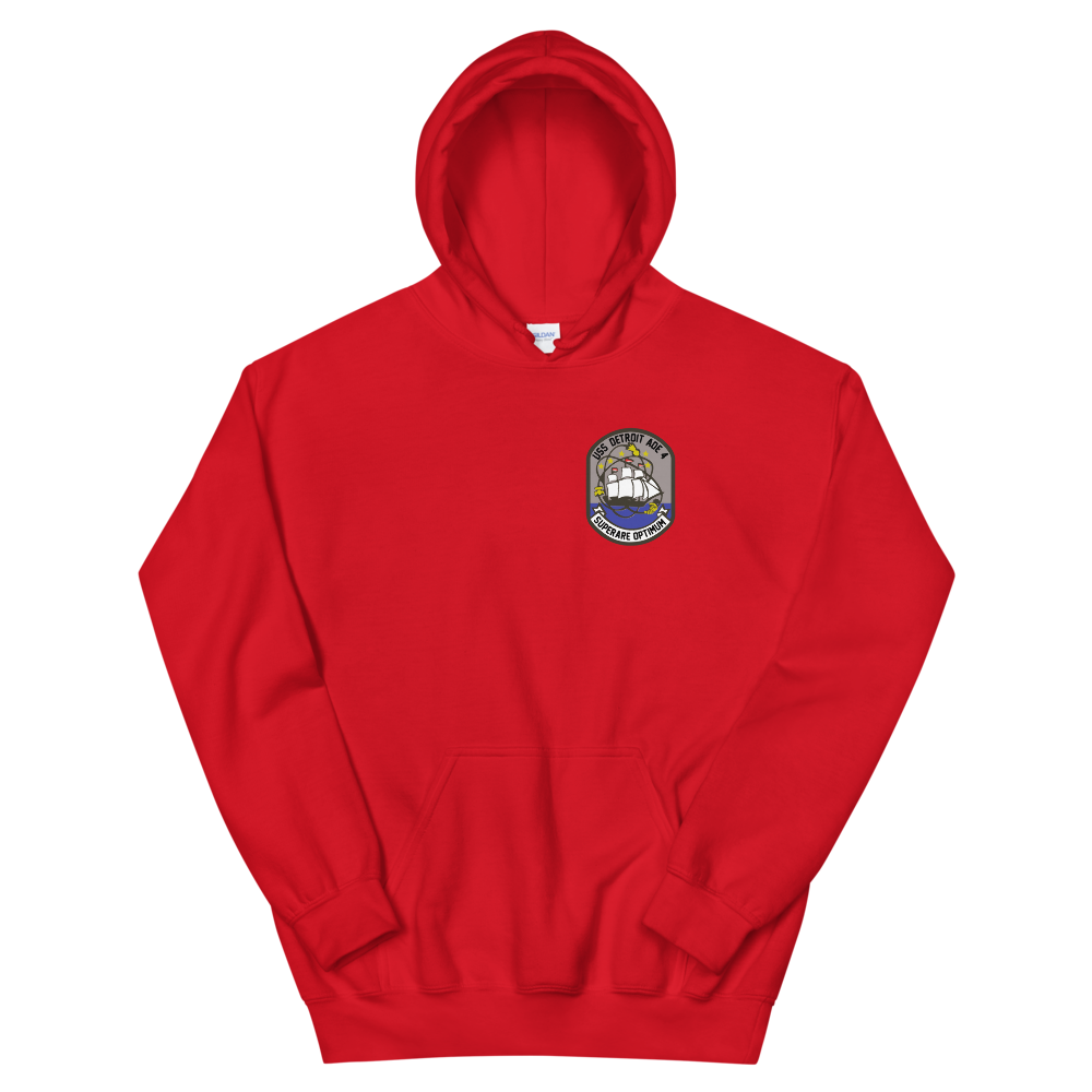 USS Detroit (AOE-4) 1983 Med Cruise Hoodie – front view, red