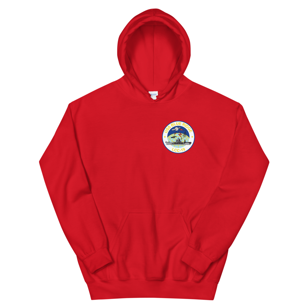 USS Blue Ridge (LCC-19) 1990-91 ODS/S Cruise Hoodie – front view, red