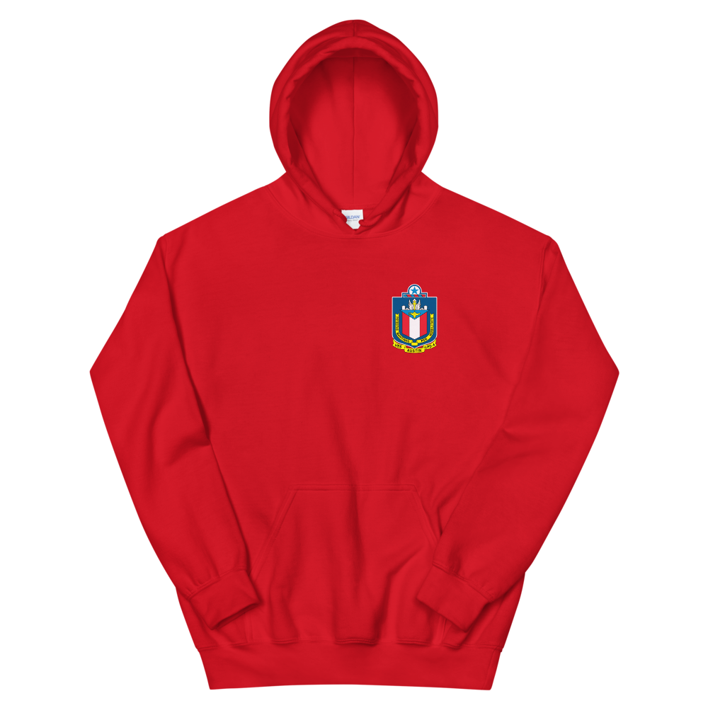 USS Austin (LPD-4) Ship's Crest Hoodie – front view, red