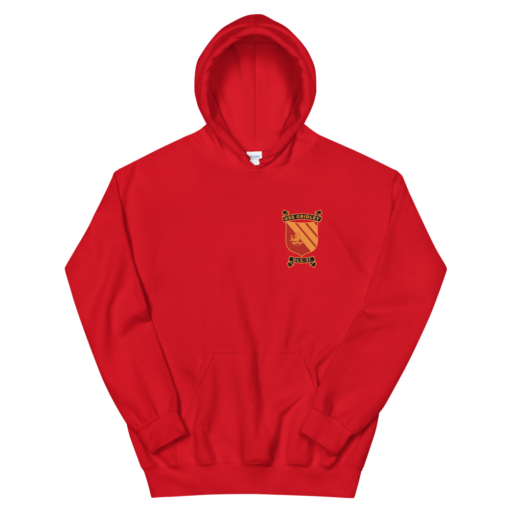 USS Gridley (DLG-21) Ship's Crest Hoodie – front view, red