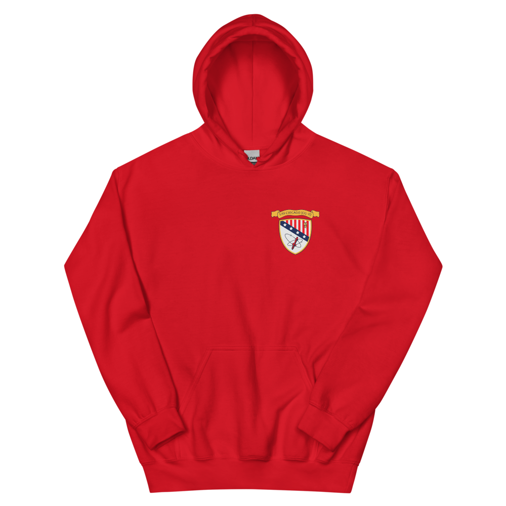 USS Chicago (CG-11) Ship's Crest Hoodie - Gold – front view, red