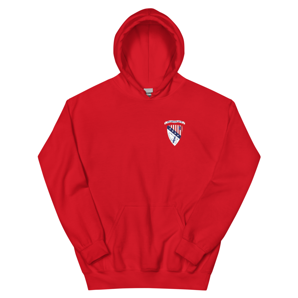 USS Chicago (CG-11) Ship's Crest Hoodie – front view, red