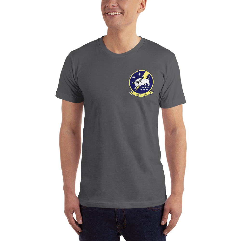 HSC-26 Chargers Squadron Crest T-Shirt – front view, asphalt