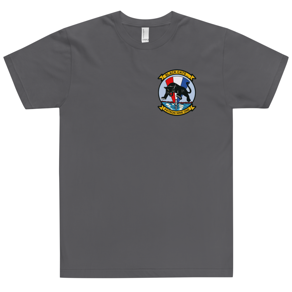 VP-91 Blackcats Squadron Crest T-Shirt – front view, asphalt