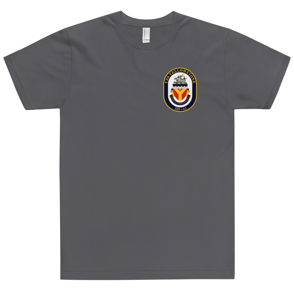 USS Yellowstone (AD-41) Ship's Crest T-Shirt – front view, asphalt